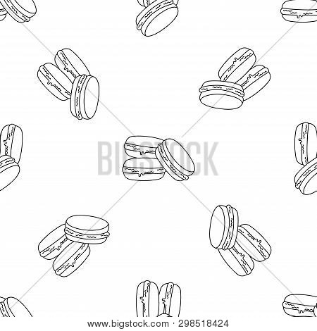 Makaron Seamless Pattern With Icons. Style Outline. Illustration On The Theme Of Bakery Products And