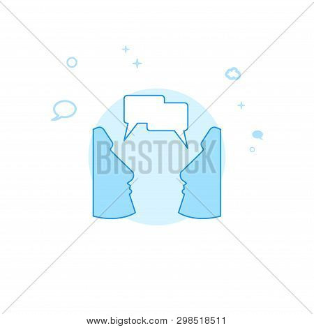 Talking Face To Face Flat Vector Icon. Dialogue And Communication Illustration. Light Flat Style. Bl