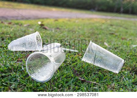 Pvc Cups Litter On Public Park Pose Danger To Environment