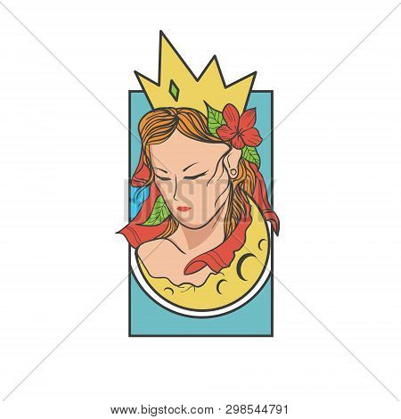 Cute Pretty Moon Princess With Crown Illustration Vector