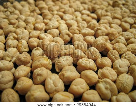 Close Up Of Dried Cheakpea Beans (cicer Arietinum). Cheakpea Beans Pattern As Background. Cheakpea B