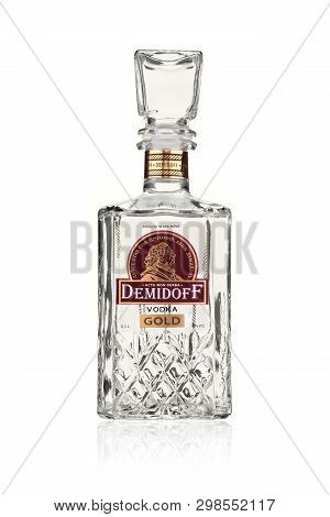 Chisinau, Moldova, December 4, 2018: Product Shot Of Demidoff Vodka Isolated On White