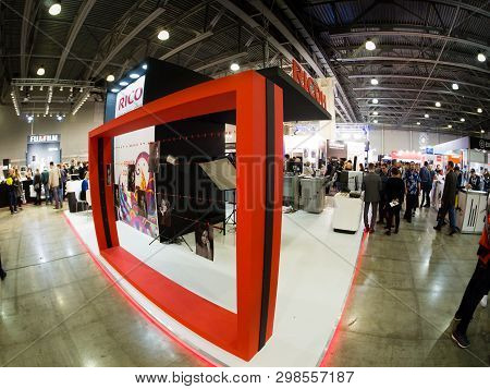 Moscow, Russia - April 11, 2019: Booth Of Ricoh Company At Photoforum 2019 Trade Show And Exhibition