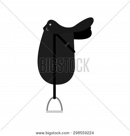 Vector Black Cartoon Flat Classical English Dressage Horse Saddle Isolated On White