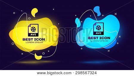 Black Avi File Document Icon. Download Avi Button Icon Isolated. Avi File Symbol. Set Of Liquid Colo
