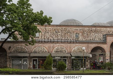 Yambol, Bulgaria - May 3, 2008: Building And Street At The Center Of Town Of Yambol, Bulgaria