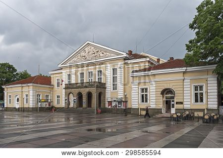 Yambol, Bulgaria - May 3, 2008: Building And Street At The Center Of Town Of Yambol, Bulgaria
