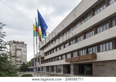 Yambol, Bulgaria - May 3, 2008: Building And Street At The Center Of Town Of Yambol, Bulgaria