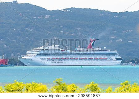 Montego Bay, Jamaica - April 30 2019: Carnival Freedom Cruise Ship Docked At The Montego Bay Cruise 