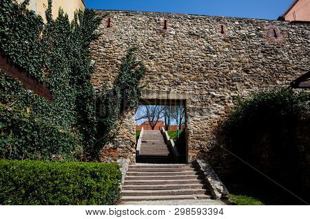 Stairs And Wall Located At Kaptol In Zagreb In A Beautiful Early Spring Day