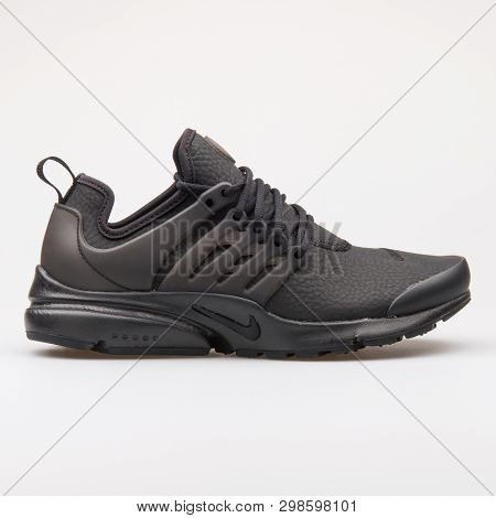 Vienna, Austria - August 23, 2017: Nike Air Presto Premium Black Sneaker On White Background.
