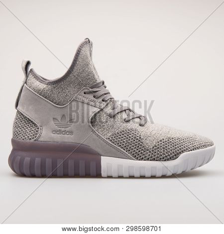 Vienna, Austria - August 23, 2017: Adidas Tubular X Pk Grey Sneaker On White Background.