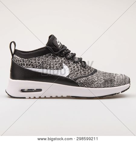 Vienna, Austria - August 23, 2017: Nike Air Max Thea Ultra Flyknit Black And White Sneaker On White 