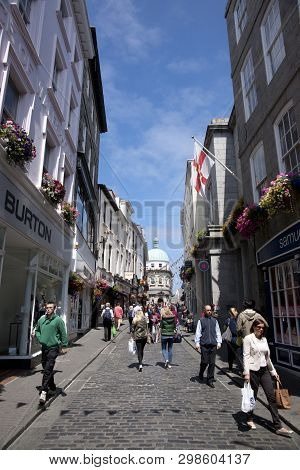 A High Street In The Town Of St Pierre Port (st Peter Port), The Main Settlement Of Guernsey, The Ch