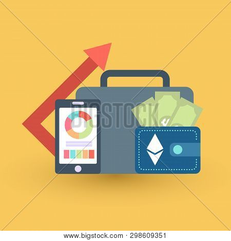 Icon With Ico Blockchain Concept, Safe Bitcoin, Cryptocurrency Mining, Startup Project. Composition 