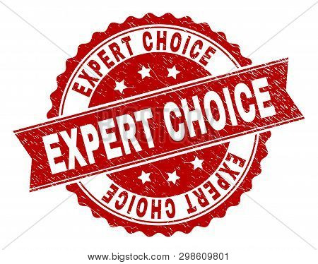 Expert Choice Seal Print With Distress Style. Rubber Seal Imitation Has Circle Medallion Form And Co