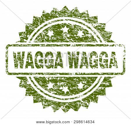 Wagga Stamp Seal Watermark With Rubber Print Style. Green Vector Rubber Print Of Wagga Title With Du