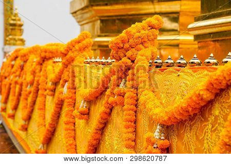 Thai Garland On Pagoda Barricade