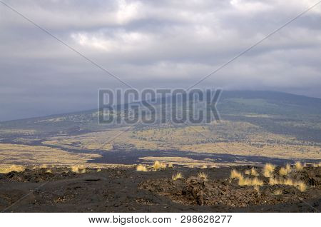Beautiful View From A Lava Field And On The Mt. Hualalai In The Background On Big Island, Hawaii