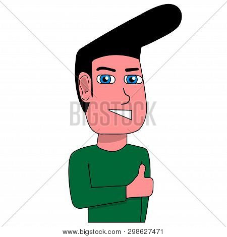 Guy Show Big Finger. Sihn. Stock Illustration