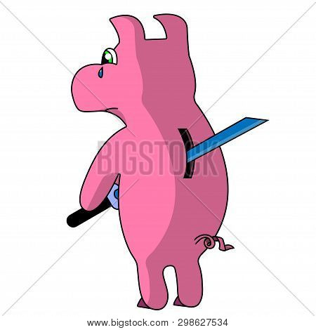 Piggy Bank Doing Harakiri. Character. Stock Illustration