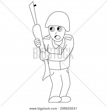 Scared Soldier. Isolated Outline Stock Vector Illustration