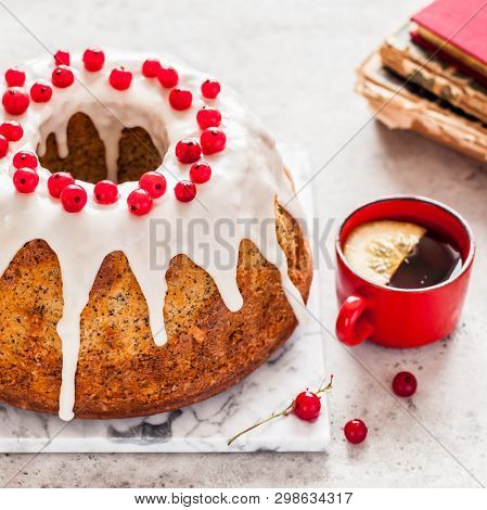 Lemon Poppy Seed Bundt Cake With Sugar Glaze And Redcurrant, Square