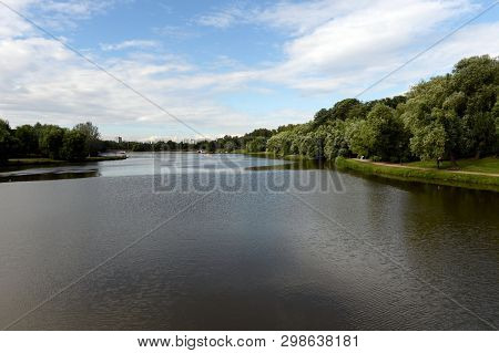 Moscow, Russia - July 7, 2018: Pond In The Moscow Park 