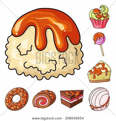 Vector Illustration Of Dessert And Sweet Sign. Set Of Dessert And Food Stock Vector Illustration.