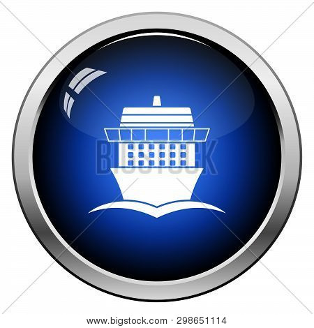 Cruise Liner Icon Front View. Glossy Button Design. Vector Illustration.