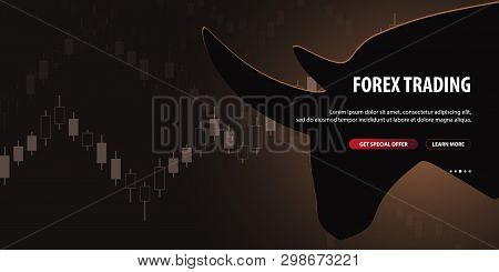 Forex. Stock Exchange Trading Banner. The Bulls And Bears Struggle. Vector Illustration.