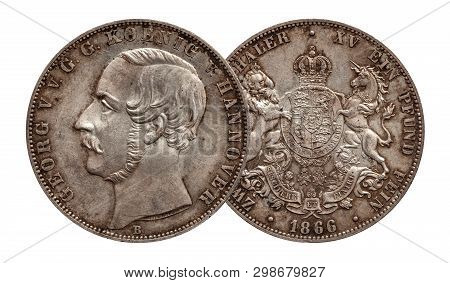 Germany German Silver Coin 2 Two Thaler Double Thaler Hannover Minted 1866 Isolated On White Backgro