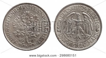 Germany German Silver Coin 5 Five Mark Oak Tree Weimar Republic