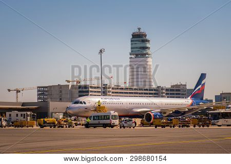 Vienna. Austria - 04.20.2019: Aeroflot Plane In Schwechat Airport.