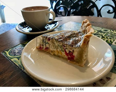 Quiche Tart Kis / Vegetable Pie Slice Served With Plate At Restaurant.