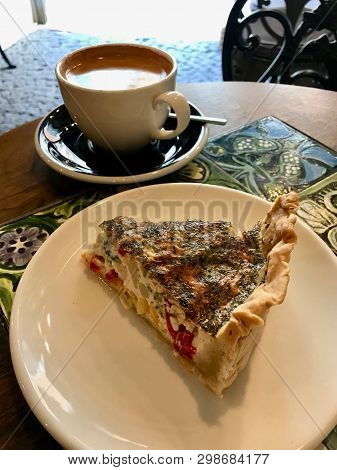 Quiche Tart Kis / Vegetable Pie Slice Served With Plate At Restaurant.