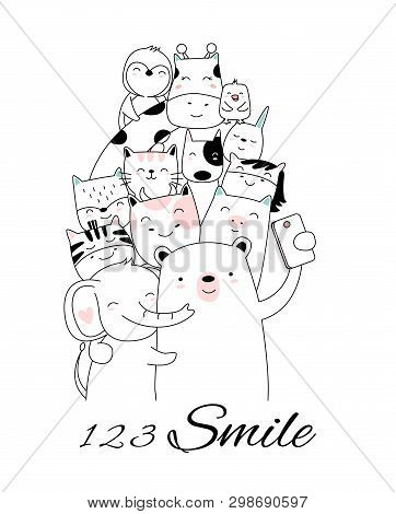 Cute Baby Animal With Cartoon Hand Drawn Style,for Printing,card, T Shirt,banner,product.vector Illu