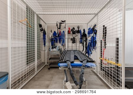 Dnepr, Ukraine- January 3, 2019: Cage For Kinesiotherapy With Suspension Medical Equipment At Rehabi