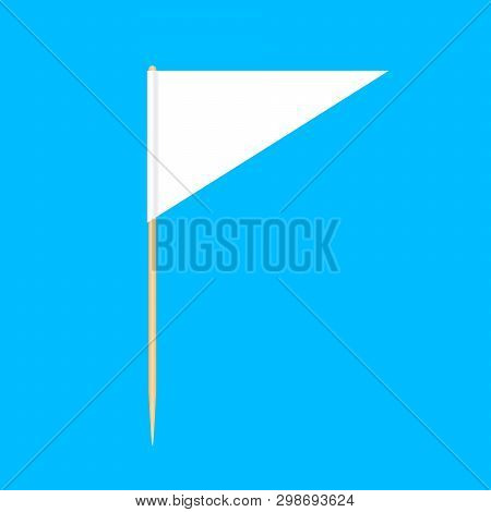 Wooden Toothpicks Flags Triangle Miniature Isolated On Blue Background, Toothpick Flags Triangle Bla