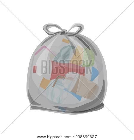 Plastic Waste Packed In The Transparent Plastic Bags For Waste Separation Isolated White Square Back