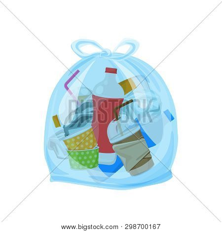 Plastic Waste Packed In The Transparent Plastic Bags For Waste Separation Isolated White Square Back