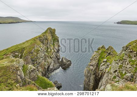 Coastal View Toward The Knab In Lerwick, Which Is The Main Port On The Shetland Isles, Scotland.