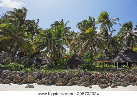 Resort With Palm Trees On Beautiful Paje Beach In Zanzibar Island,tanzania