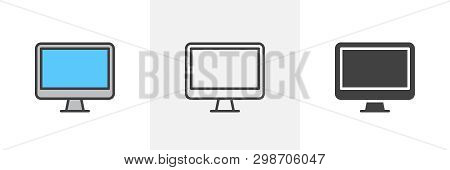 Computer Monitor Icon. Line, Glyph And Filled Outline Colorful Version, Monitor Display Screen Outli