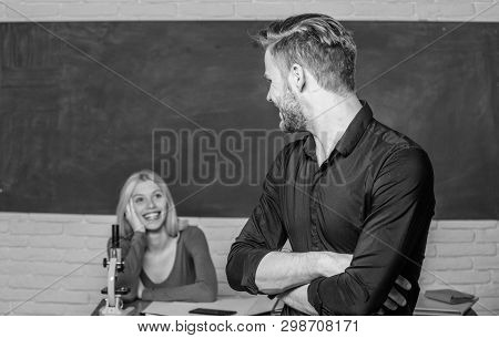 Bright Student. High School Student Saying Lesson. Male Student With Examiner At Examination. Handso