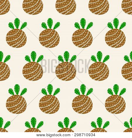 Kokedama Seamless Hand Drawn Pattern. Ball Of Soil Covered With Moss. Traditional Japanese Decorativ