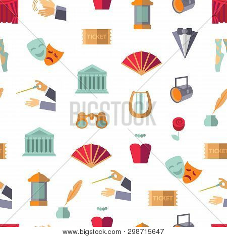 Cartoon Theatre Acting Performance Seamless Pattern Background. Vector