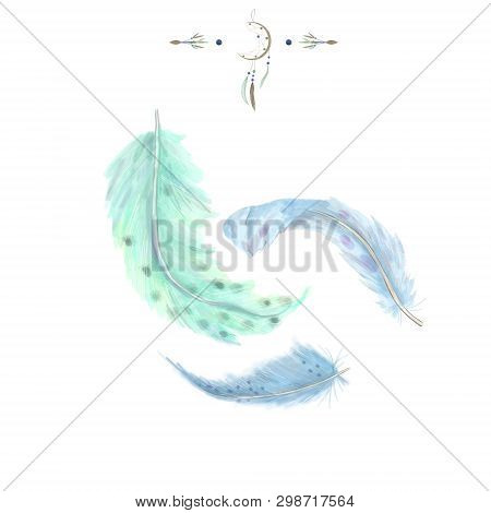 Feathers Watercolor Blue Feather, Dreamcatcher Feather Digital Feather, Clip Art, Drawng, Illustrati