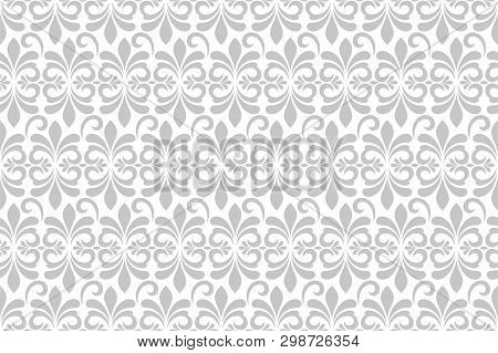Damask Floral Design Element. Gray And White. Graphic Ornament Royal Wallpaper Vector Background.
