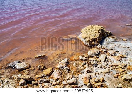 Laguna Salada In Torrevieja, Spain. Pink Salted Lake. Salinas Natural Park.